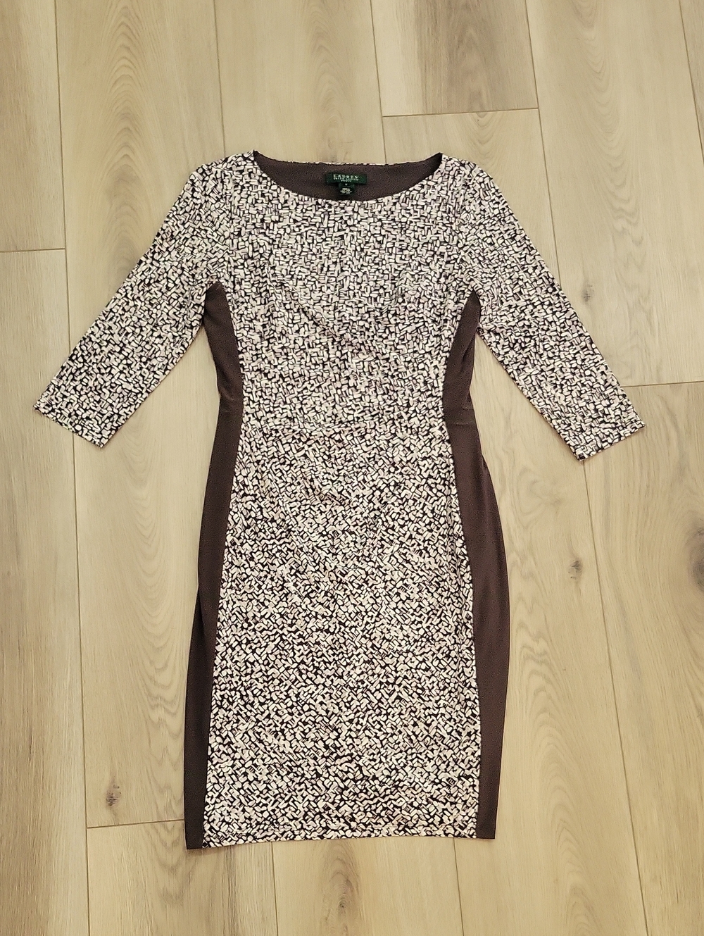 Lauren Ralph Lauren Black and White Patterned Long Sleeve Sheath Dress